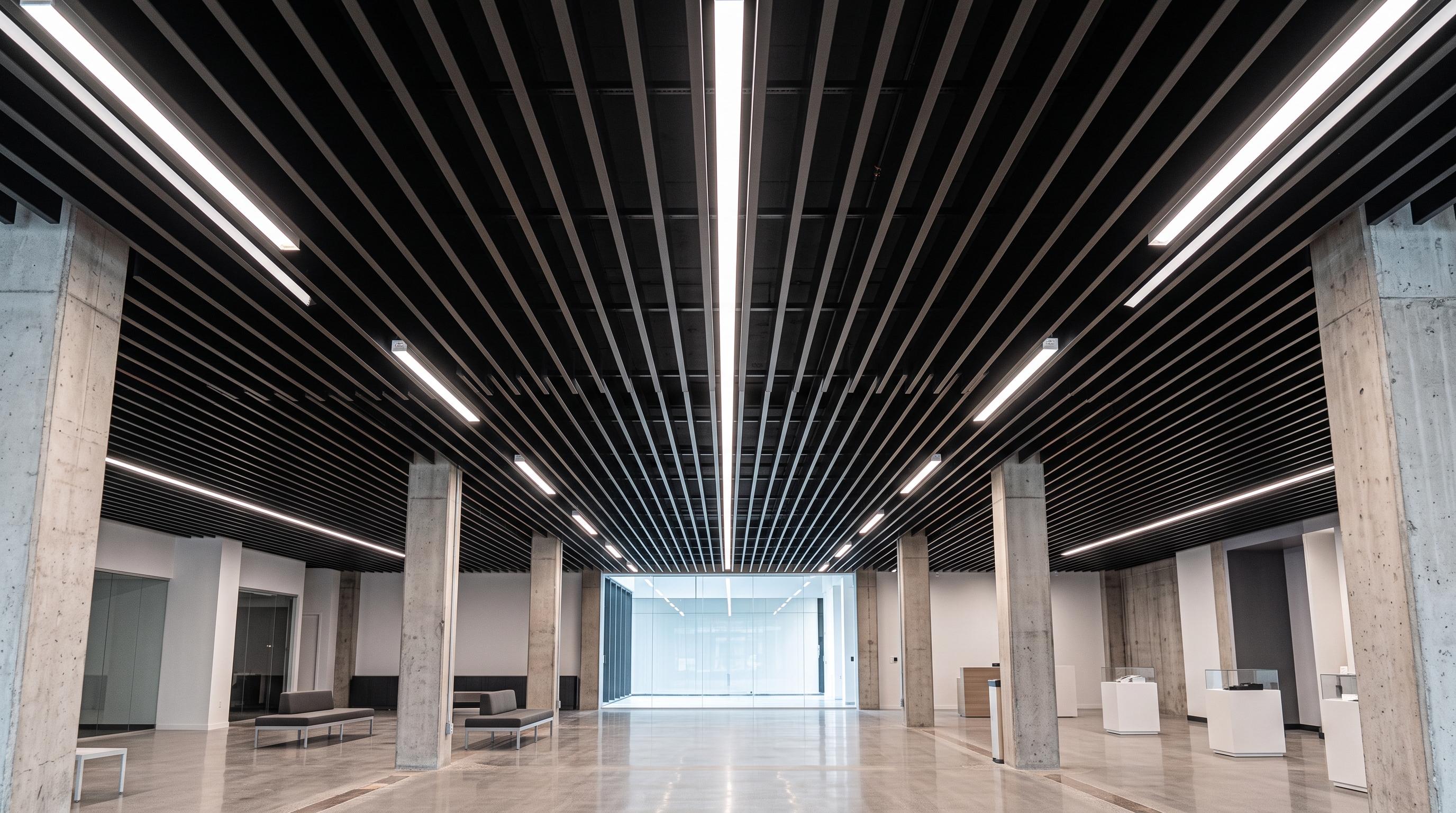 Baffle tavanda lameller arası lineer LED armatür