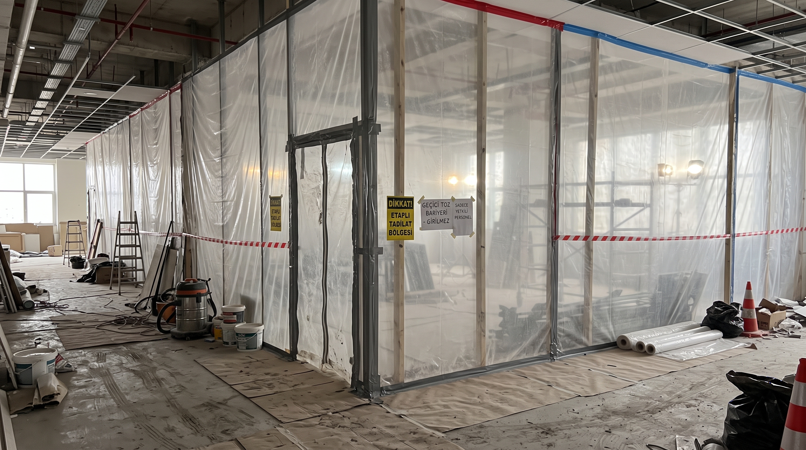 fabrika tadilatı geçici toz bariyeri